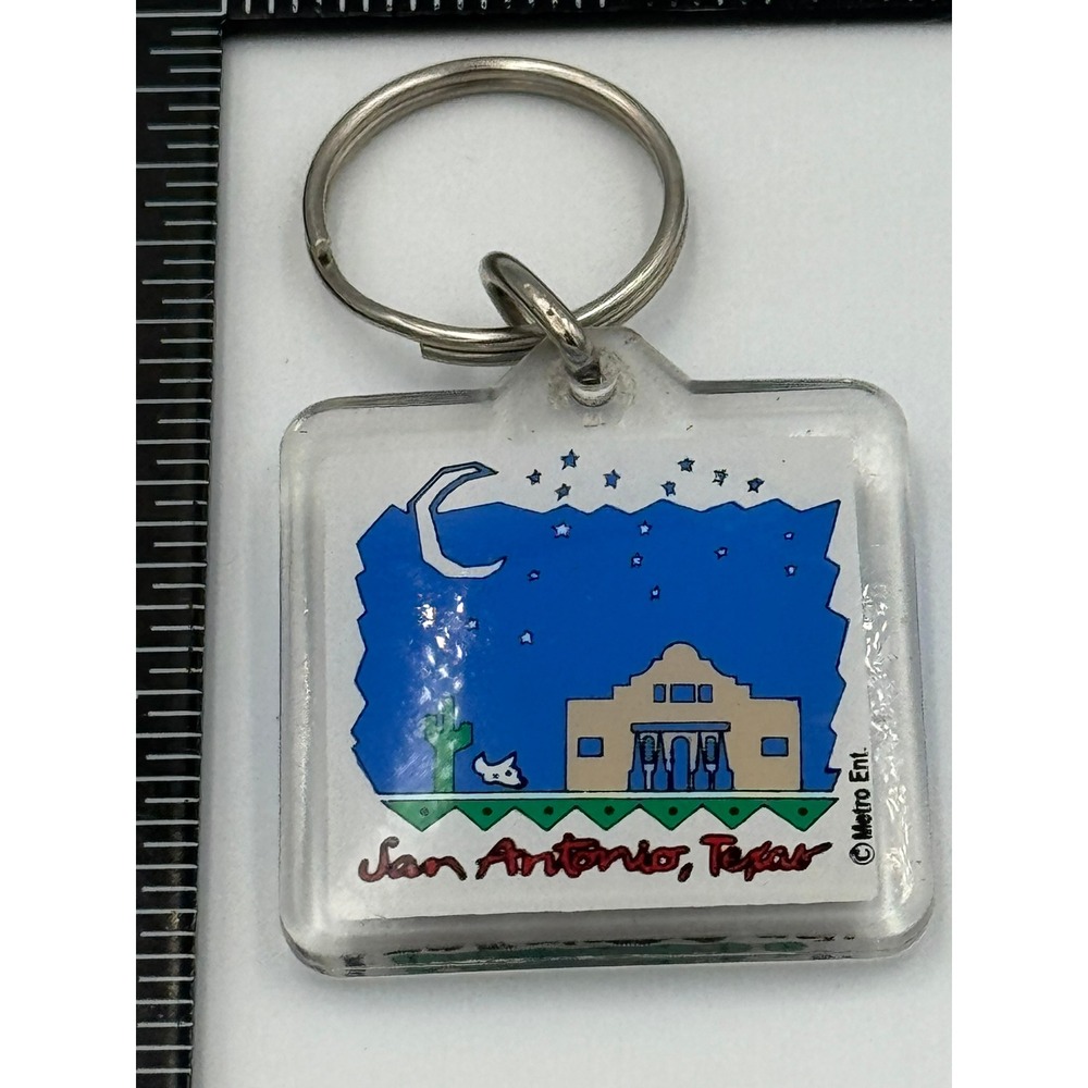 Vintage San Antonio Texas Alamo Keychain Metro Ent Souvenir Night Sky Cactus
